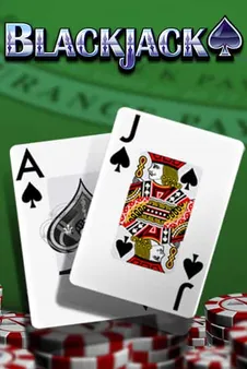 Blackjack cards and chips laid out on a casino table